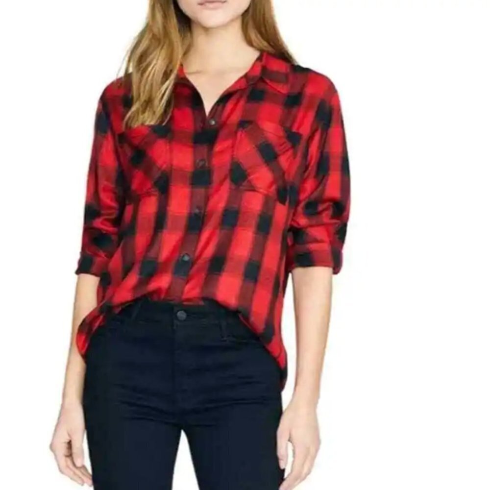 Sanctuary Buffalo Plaid Button Down Top Small